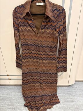Ramy Brook Brown & Navy Chevron Knit Top